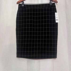 ELLE Womens Black Grid Stretch Pencil Skirt Pull On Office Career Evening Size M